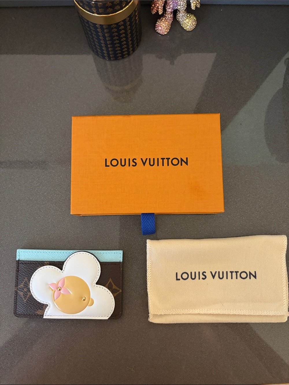 Louis Vuitton Women's Vivienne Card Holder with Blue Trim